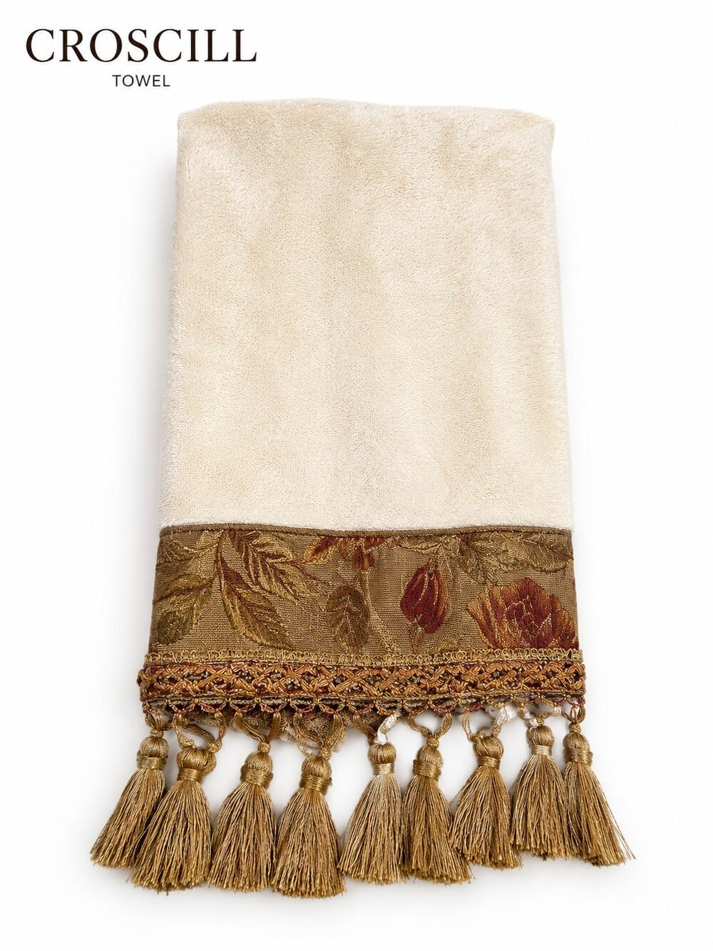 Croscill Ivory Decorative Tassel Guest Hand Towel Gold Fringe Traditional Bath